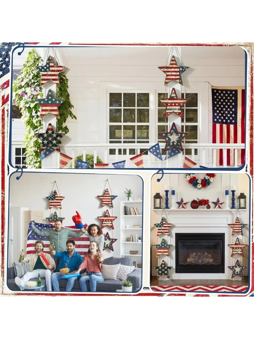 2 Pcs Patriotic Wooden Hanging Signs for 4th of July & Memorial Day Decor